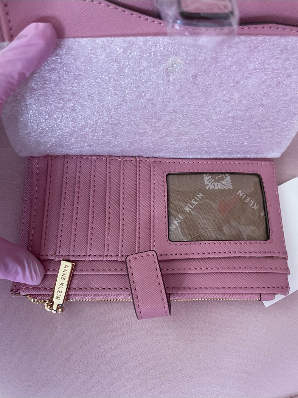 Anne Klein Pink Saffiano Zip Wristlet Wallet - Picture 2 of 6